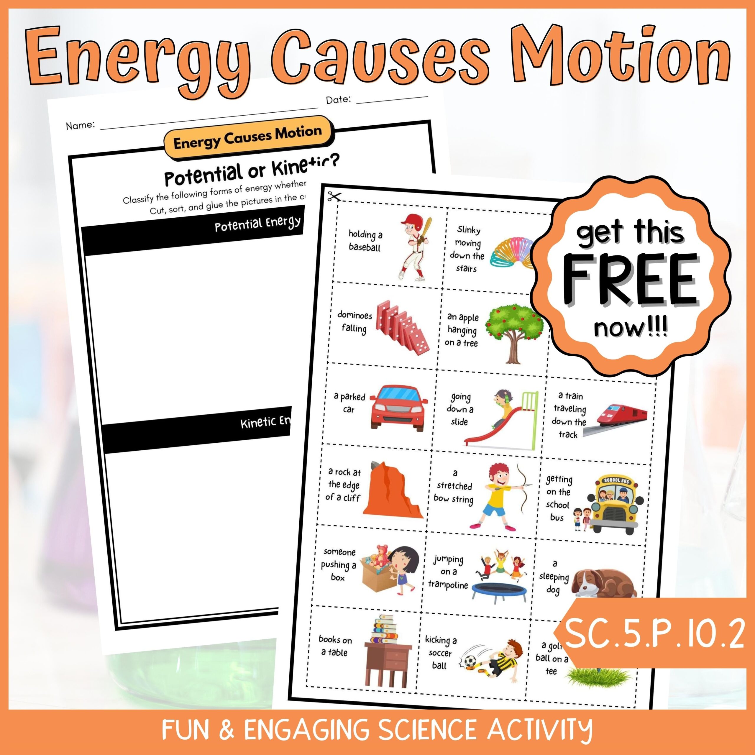 FREE Potential Or Kinetic Energy Cut Sort And Glue Physical Science Activity Classful