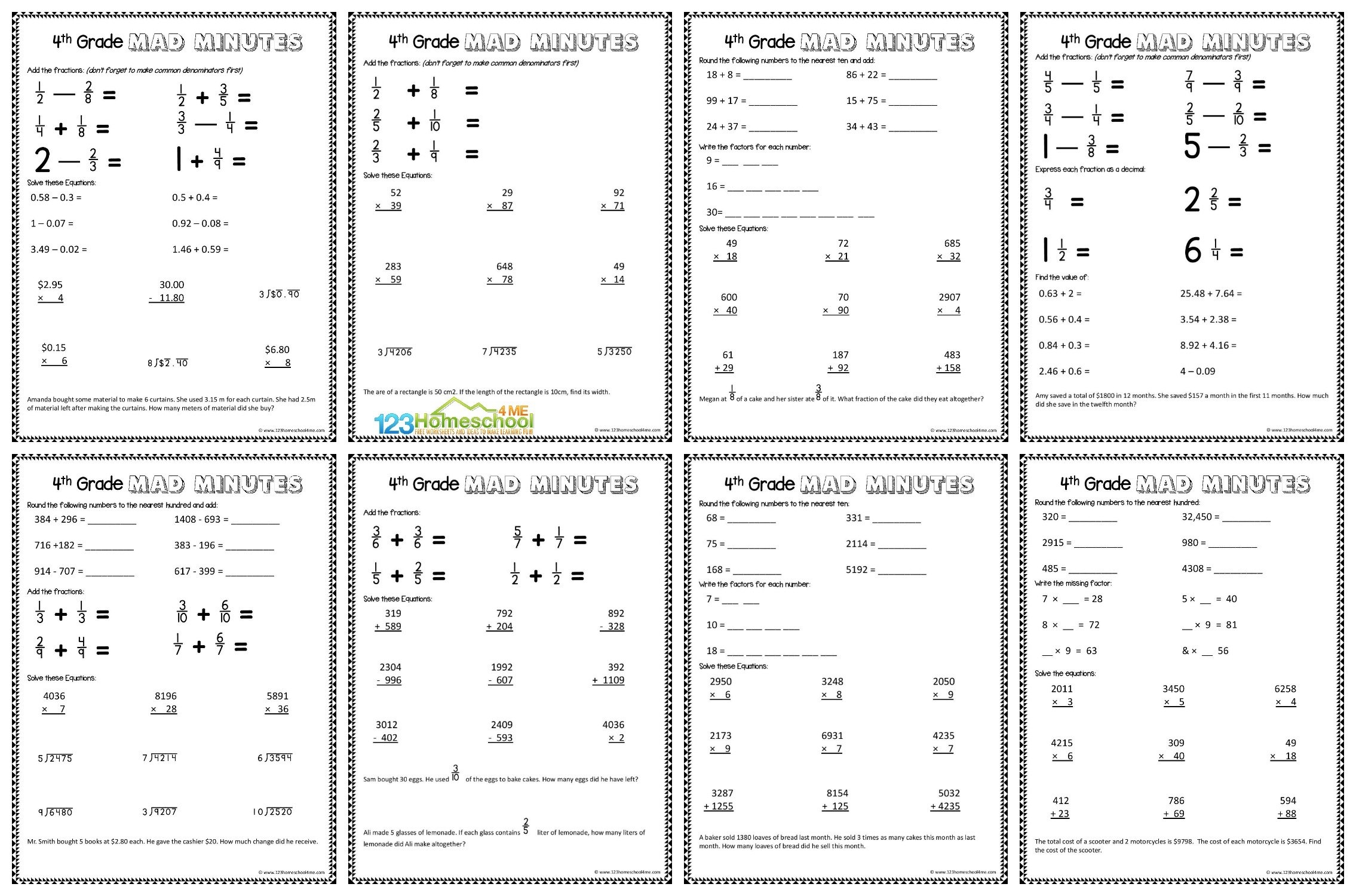 FREE Printable 4th Grade Math Worksheets Pdf Fourth Grade Addition Worksheet