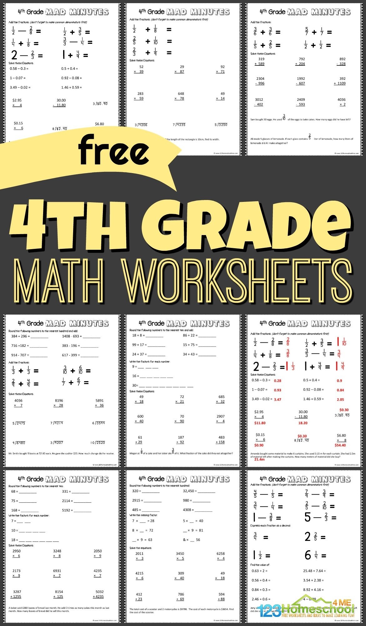 FREE Printable 4th Grade Math Worksheets Pdf 4th Grade Math Worksheets PDF Printable Math Worksheets Cazoom Math