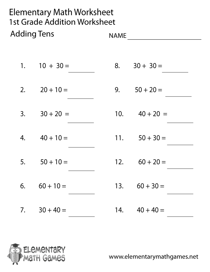 Free Printable Adding Tens Worksheet For First Grade Free Printable Adding Tens Worksheet For First Grade