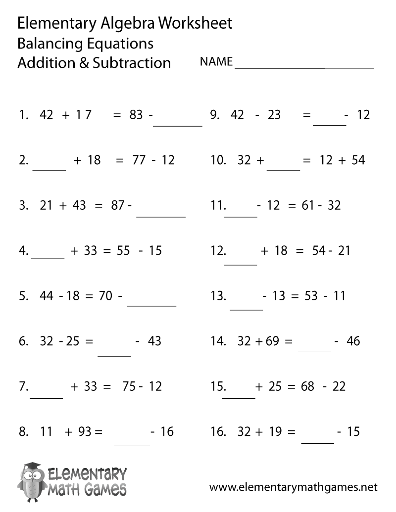 Free Printable Algebra Balancing Equations Worksheet
