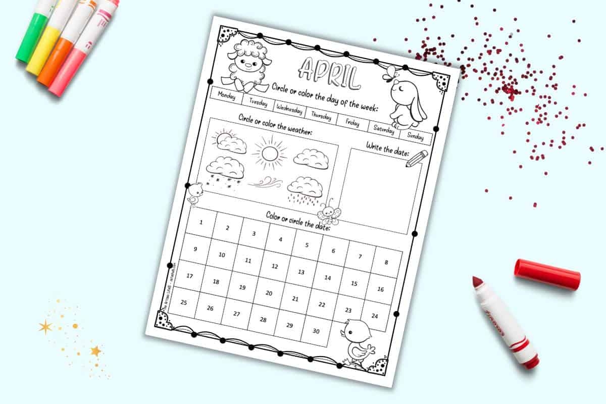 Free Printable April Calendar Worksheet For Kids The Artisan Life