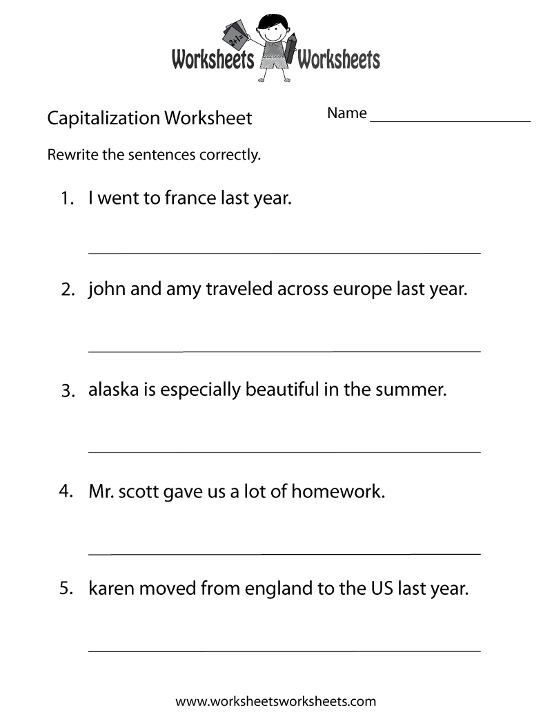 Free Printable Capitalization Practice Worksheet