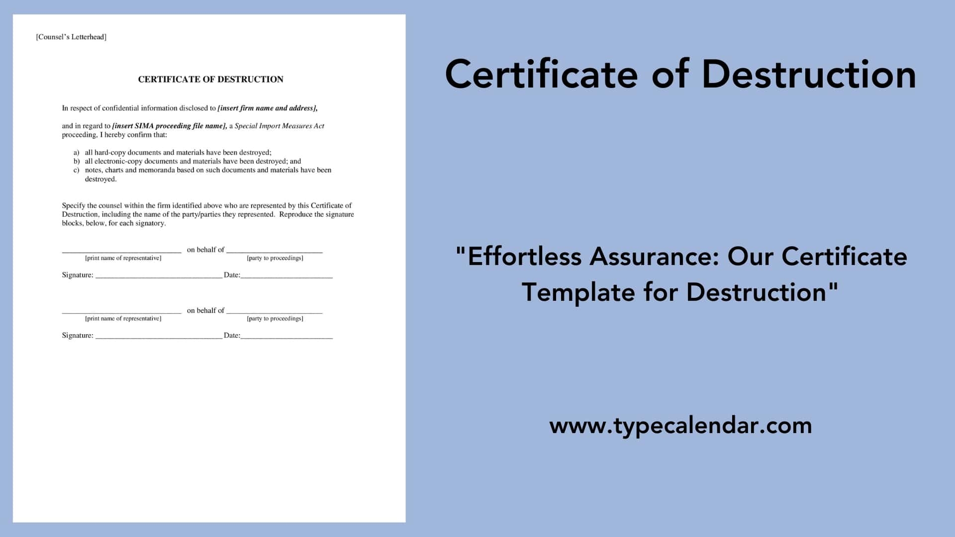 Free Printable Certificate Of Destruction Templates Excel PDF Word