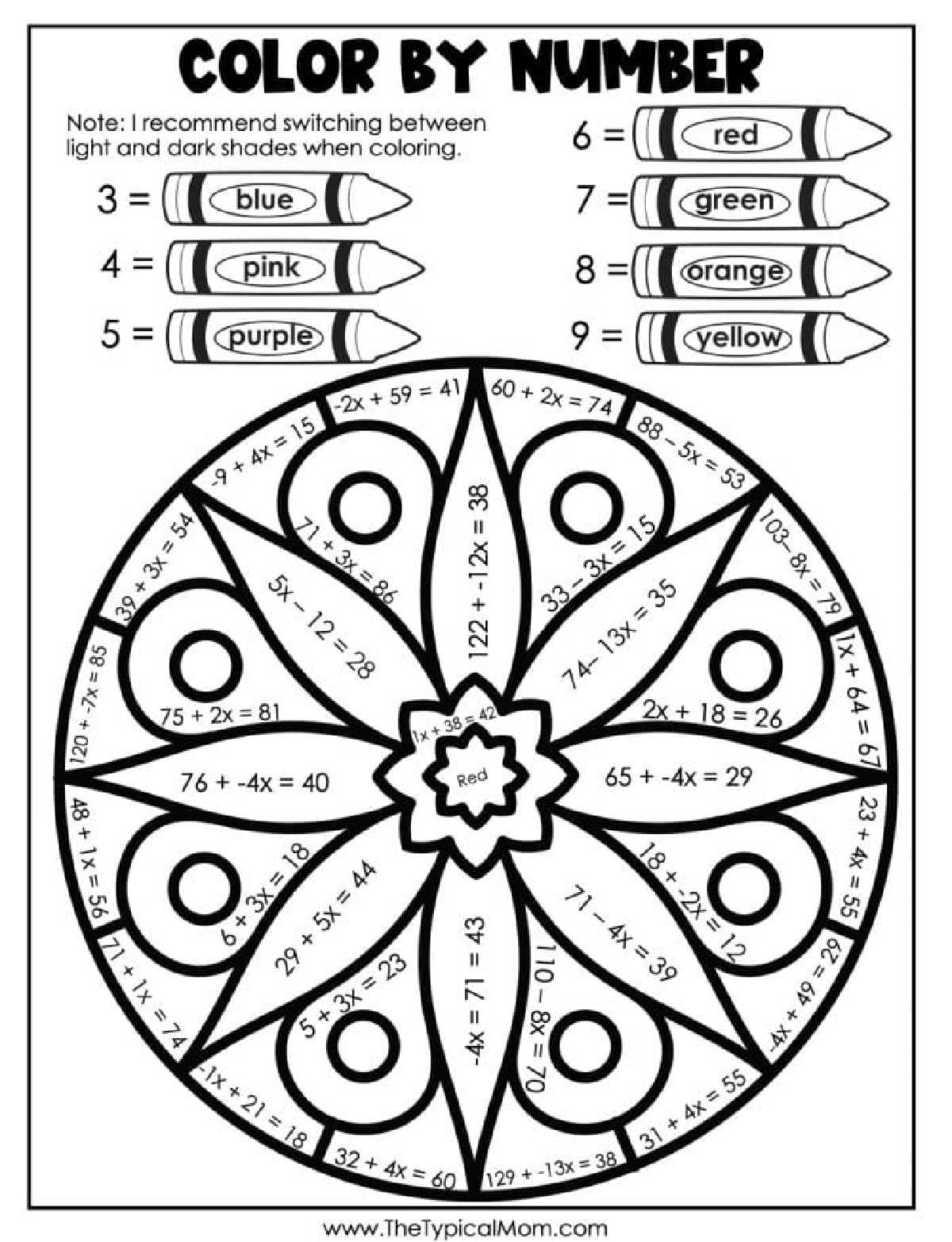 Free Printable Color By Number For Adults Algebra Coloring Pages Worksheets Library