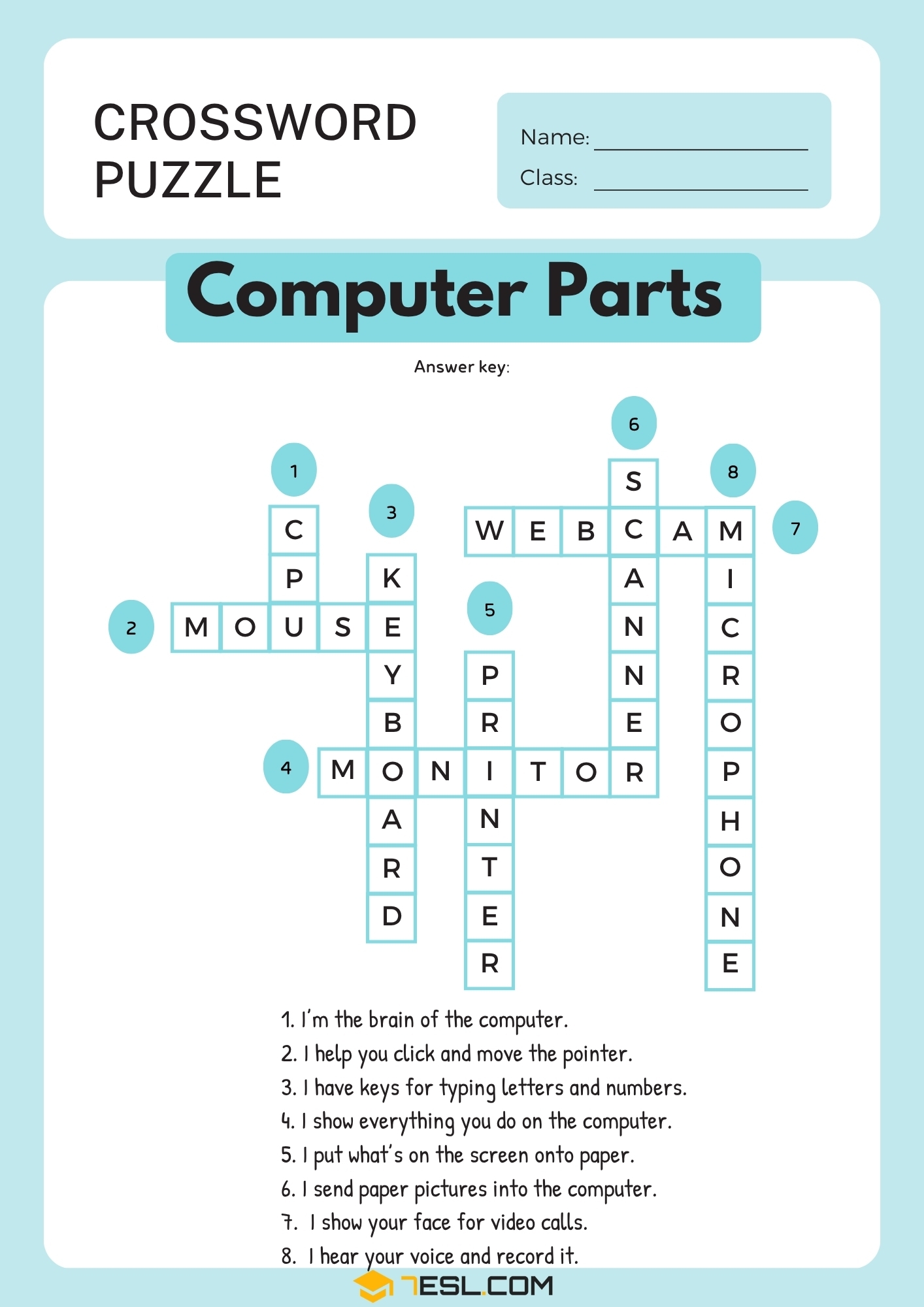 Free Printable Computer Parts Worksheets For Kids ESL 7ESL
