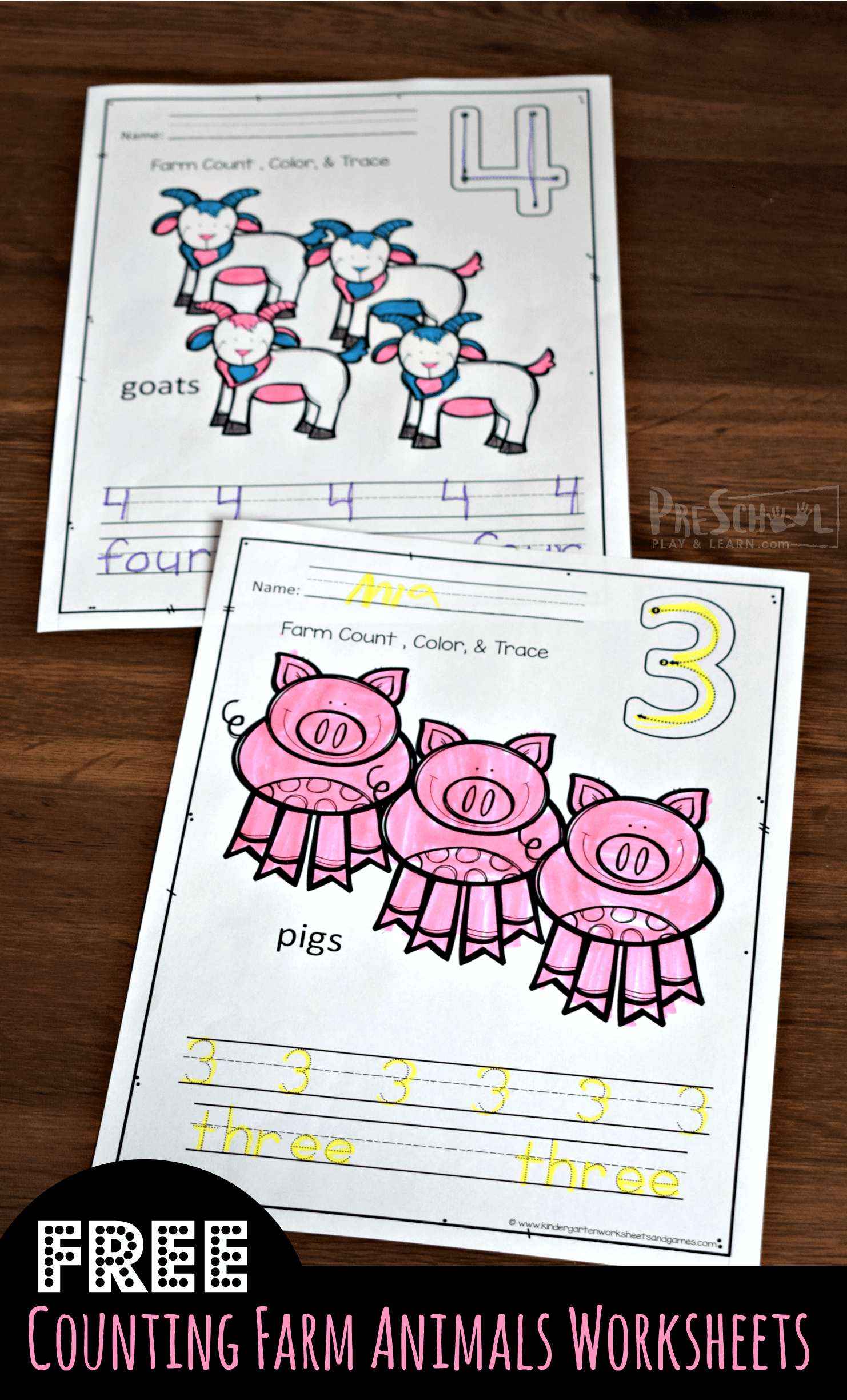 FREE Printable Counting Farm Animals Worksheets For Kids