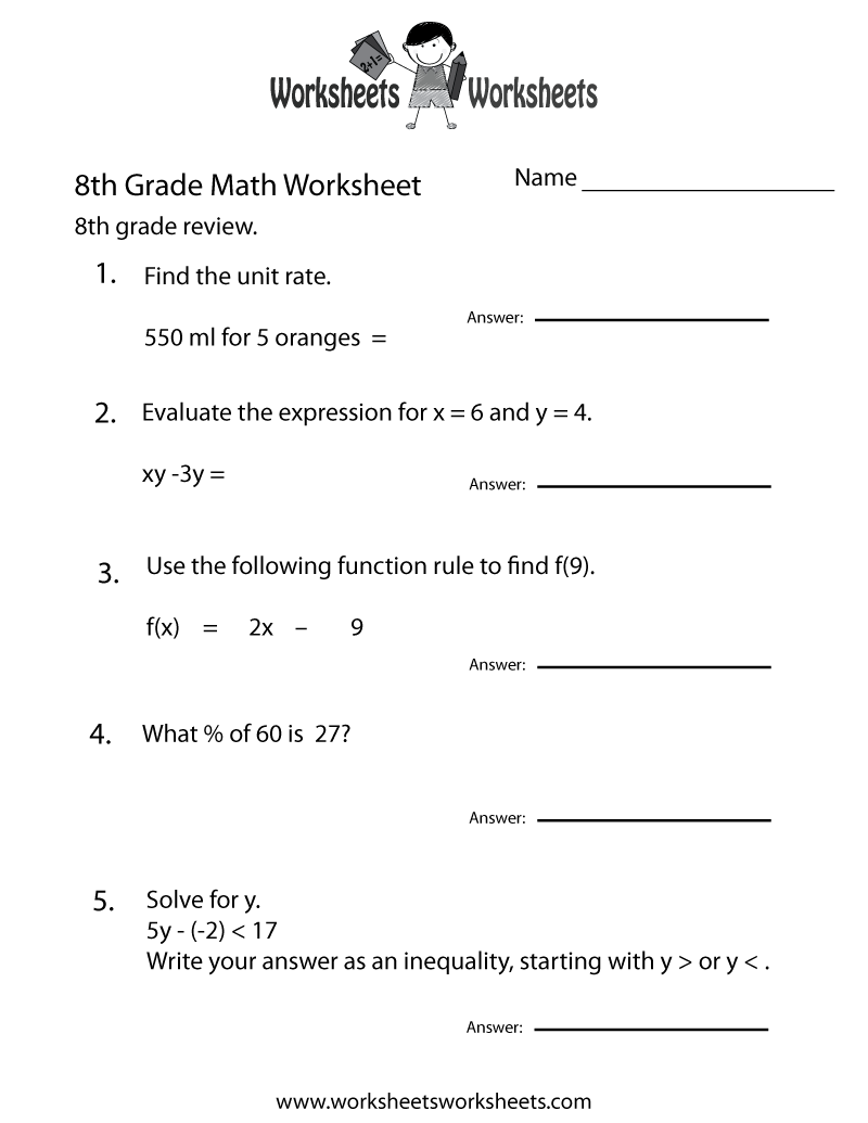 Free Printable Eighth Grade Math Practice Worksheet Free Printable Eighth Grade Math Practice Worksheet