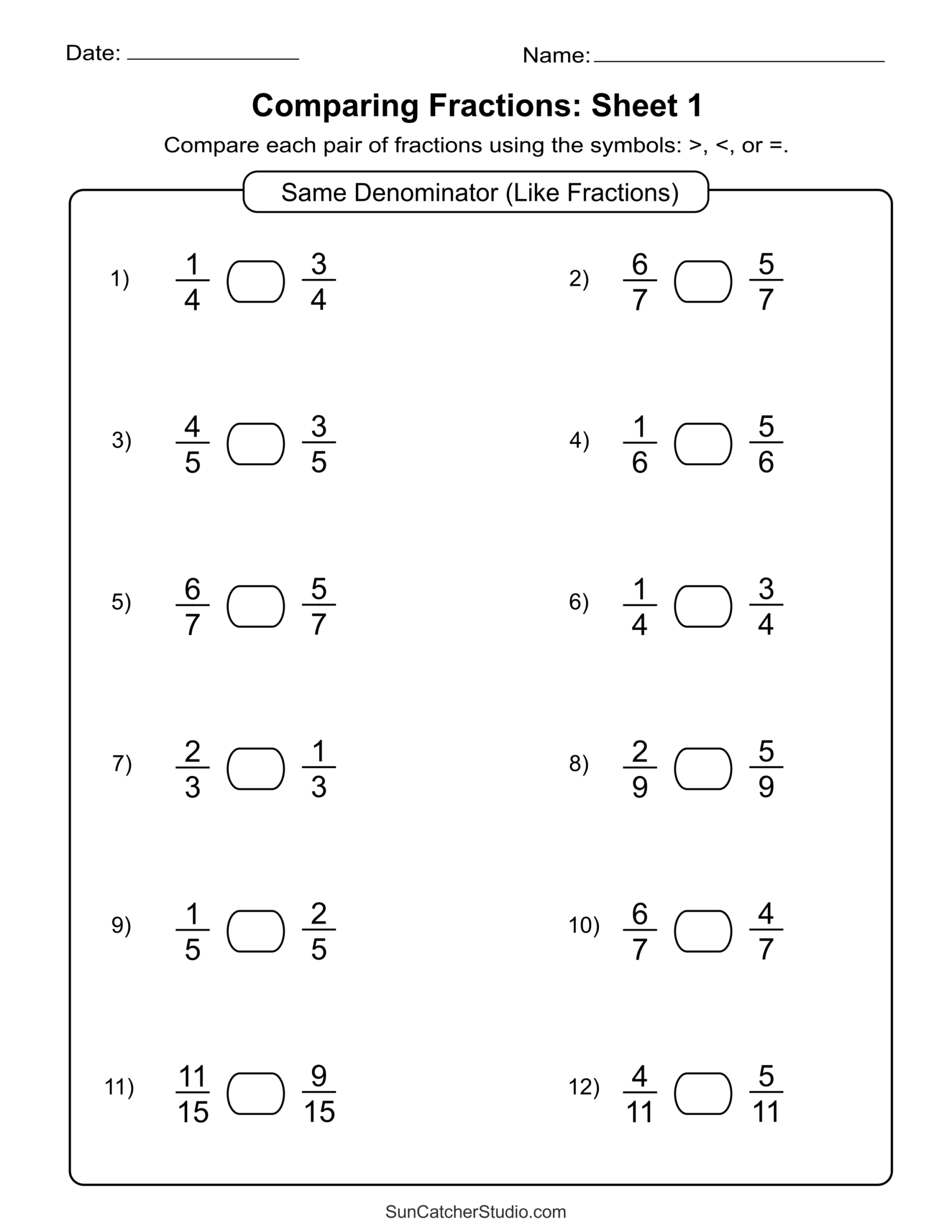 Free Printable Fractions Worksheets Comparing Identifying Free Printables Lettering SVG Files Tools Apps