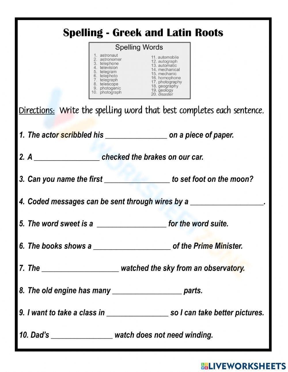 Free Printable Greek And Latin Roots Worksheets For All Ages Worksheets Library