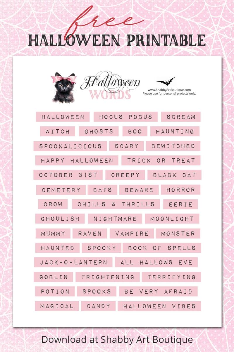 Free Printable Halloween Words Shabby Art Boutique