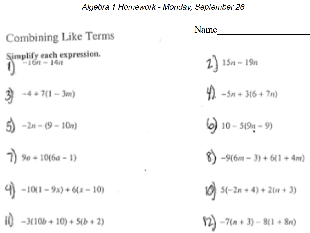Free Printable Math Worksheets For Algebra 1 Worksheets Library