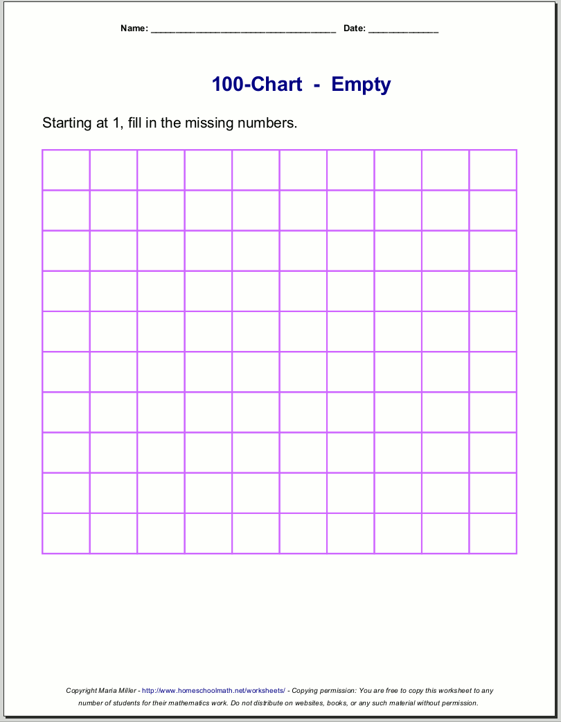 Free Printable Number Charts And 100 Charts For Counting Skip Counting And Number Writing