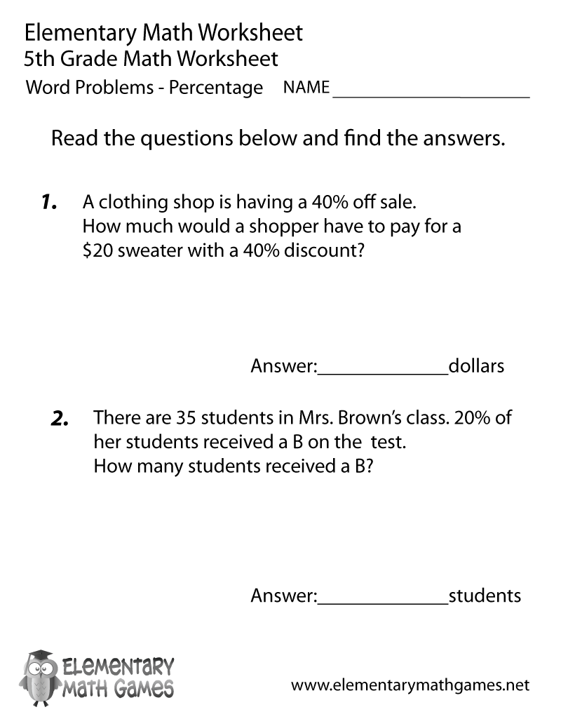 5th Grade Math Word Problems