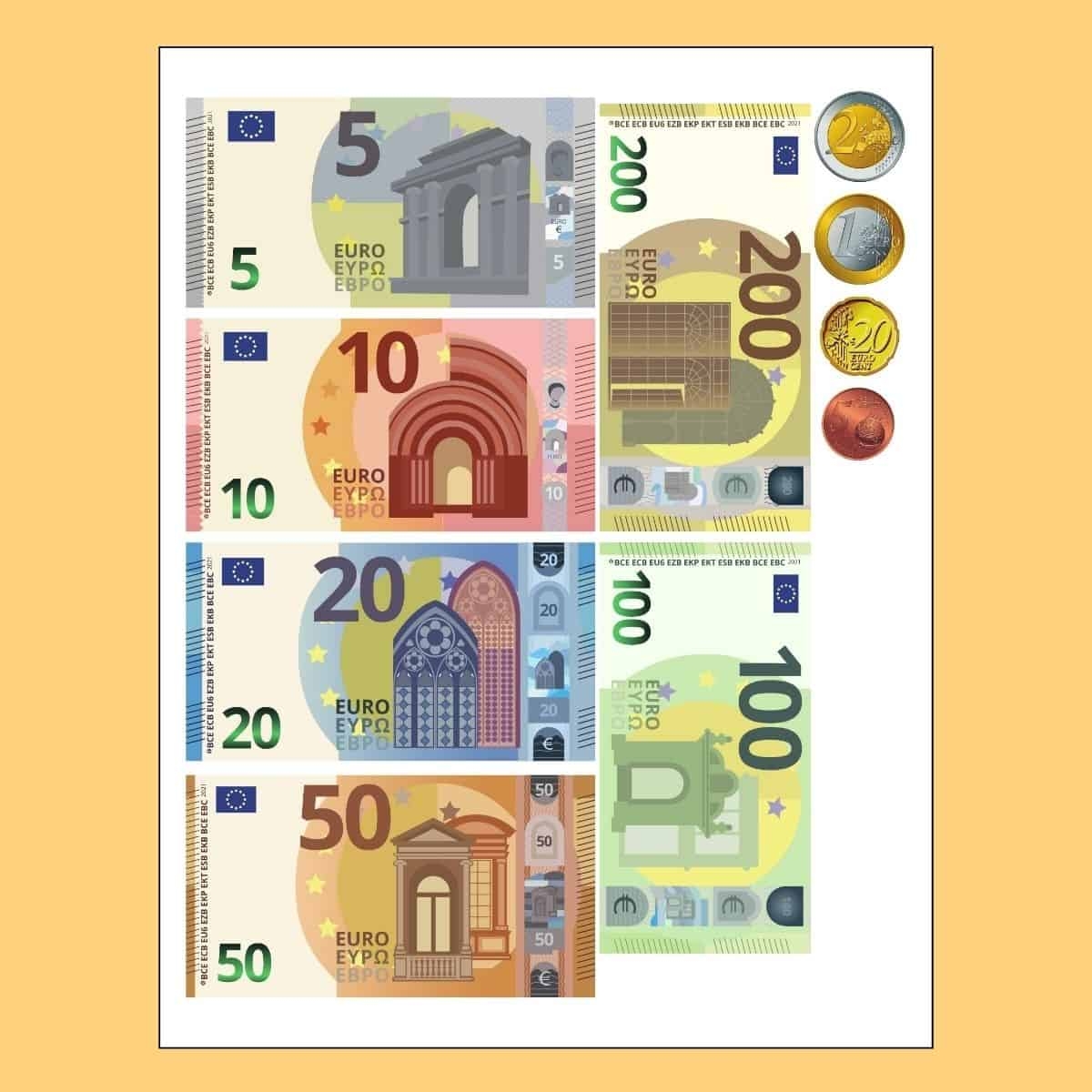 FREE Printable Play Money Euros PDF