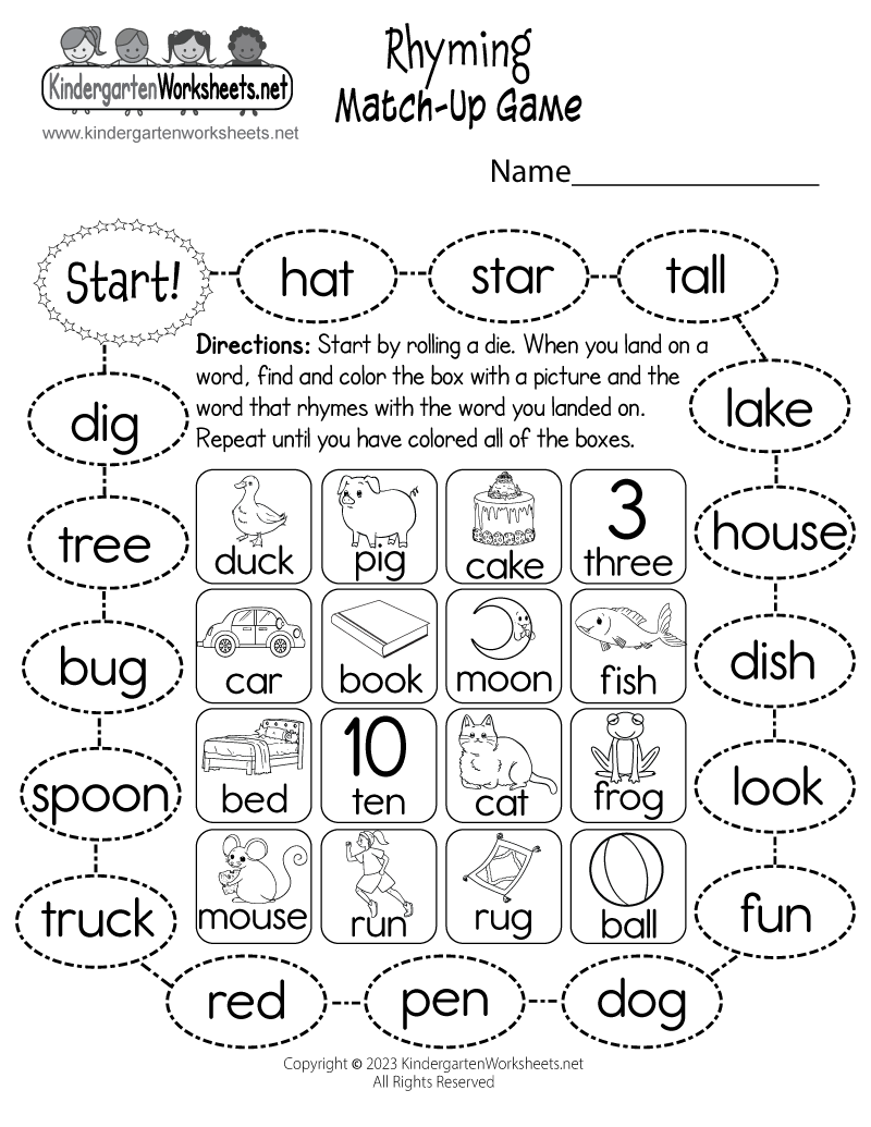 Free Preschool Picture Rhyming Worksheet