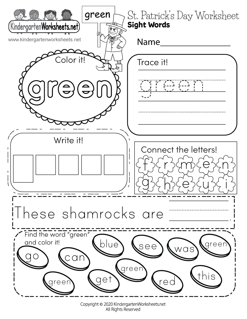 Free Printable St Patrick S Day Sight Words Worksheet