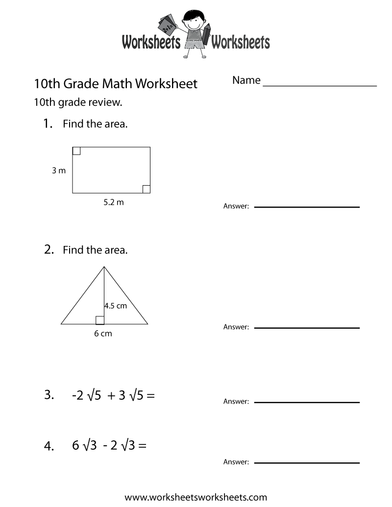 Free Printable 10th Grade Math Review Worksheet