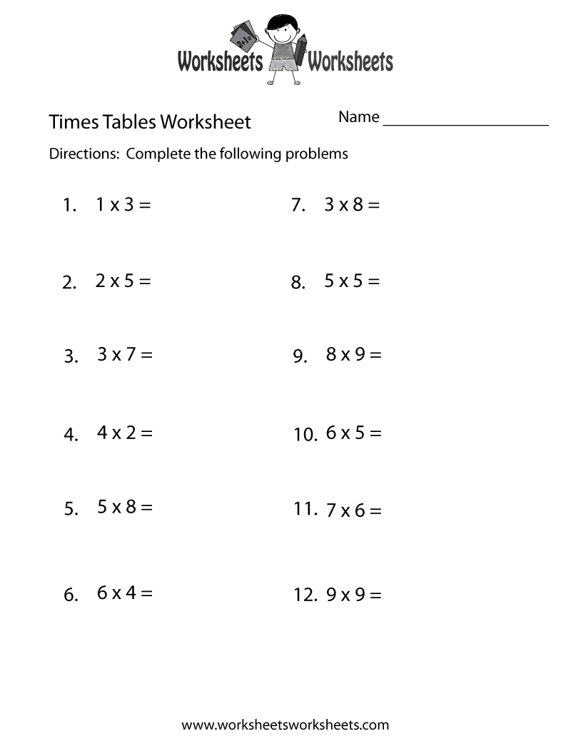 Free Printable Times Tables Test Worksheet