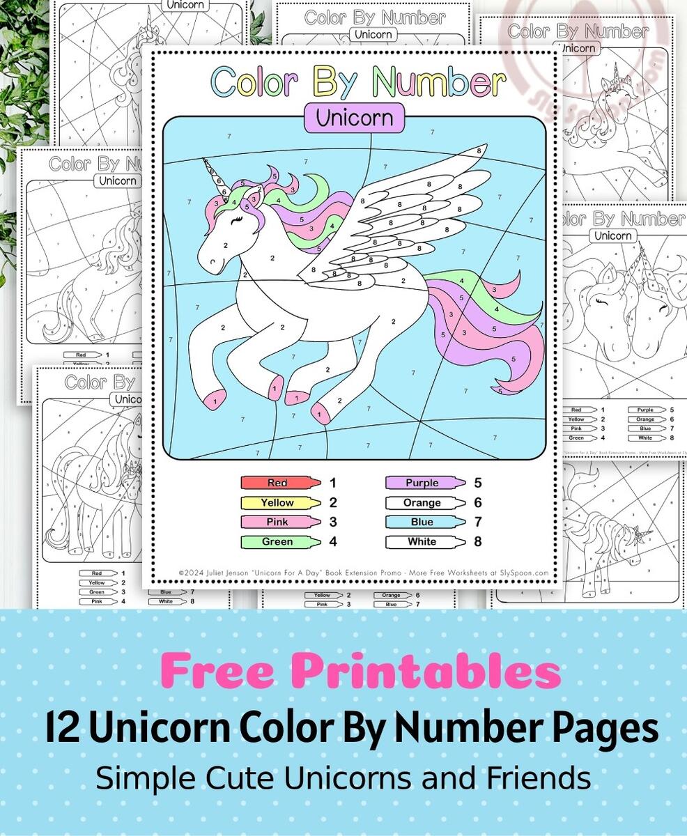 Free Printable Unicorn Color By Number Worksheets For Kids Educational Activities Sly Spoon