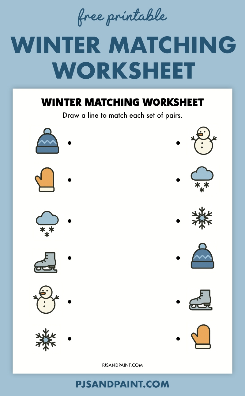 Free Printable Winter Matching Worksheet Pjs And Paint
