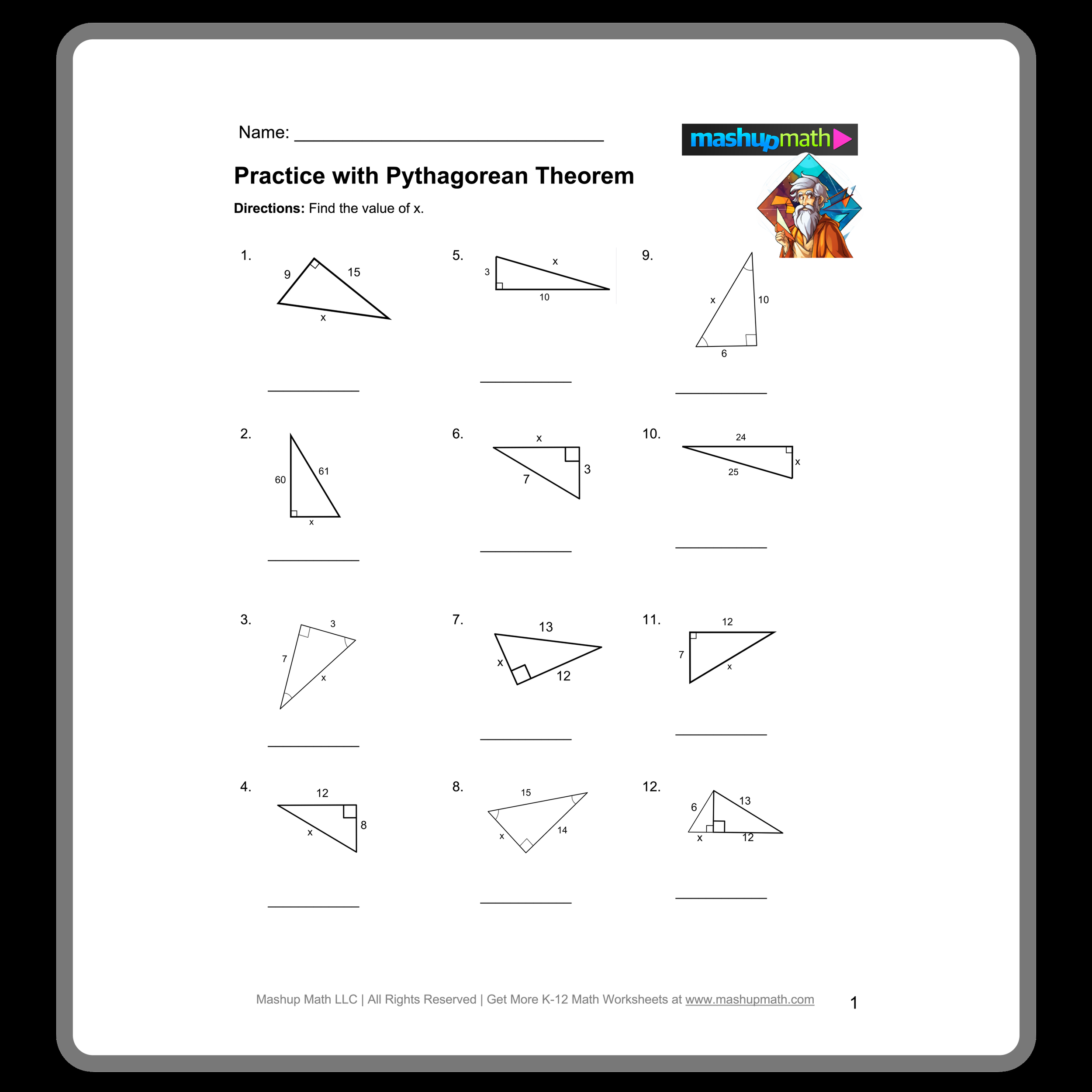 Free Pythagorean Theorem Worksheets With Answers Mashup Math