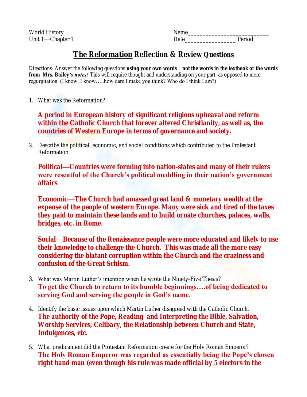 Free Responses And Effects Of The Protestant Reformation Worksheet Worksheets Library