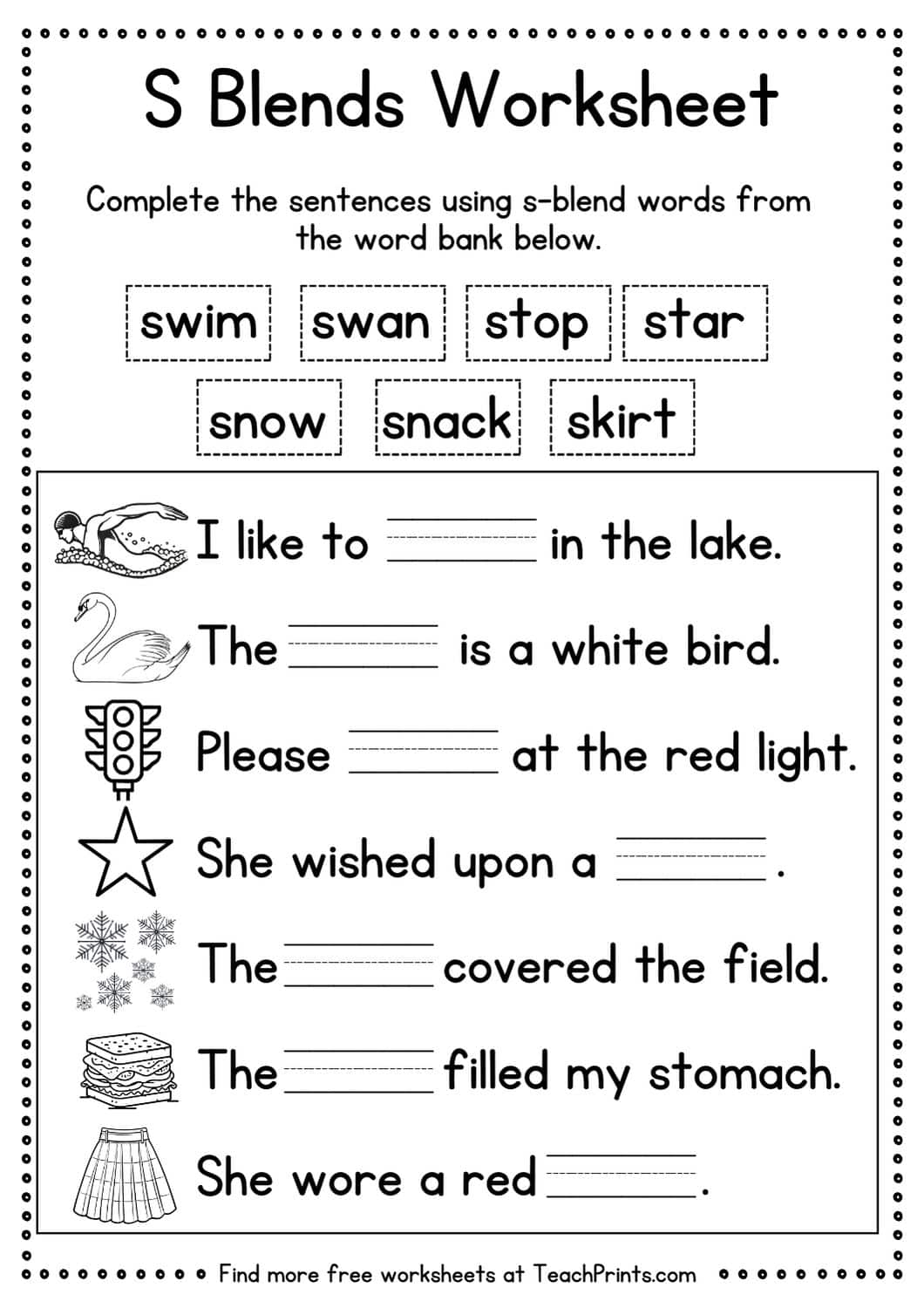 Free S Blend Worksheets Teach Prints