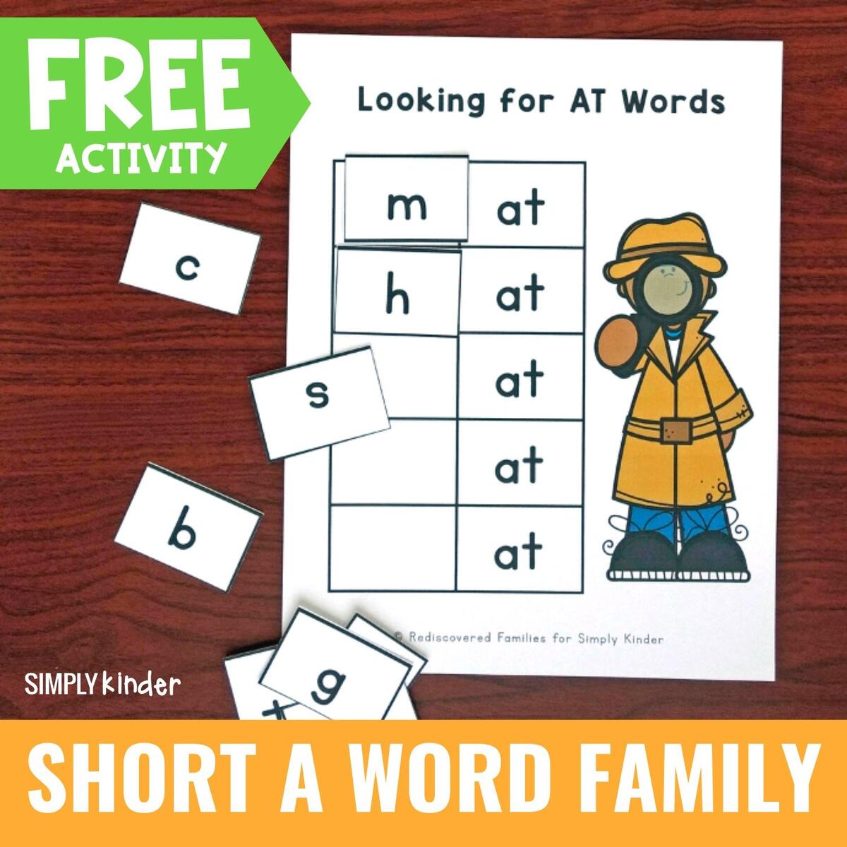 Free Short A Word Family Activity For Kinders Simply Kinder Free Short A Word Family Activity For Kinders Simply Kinder