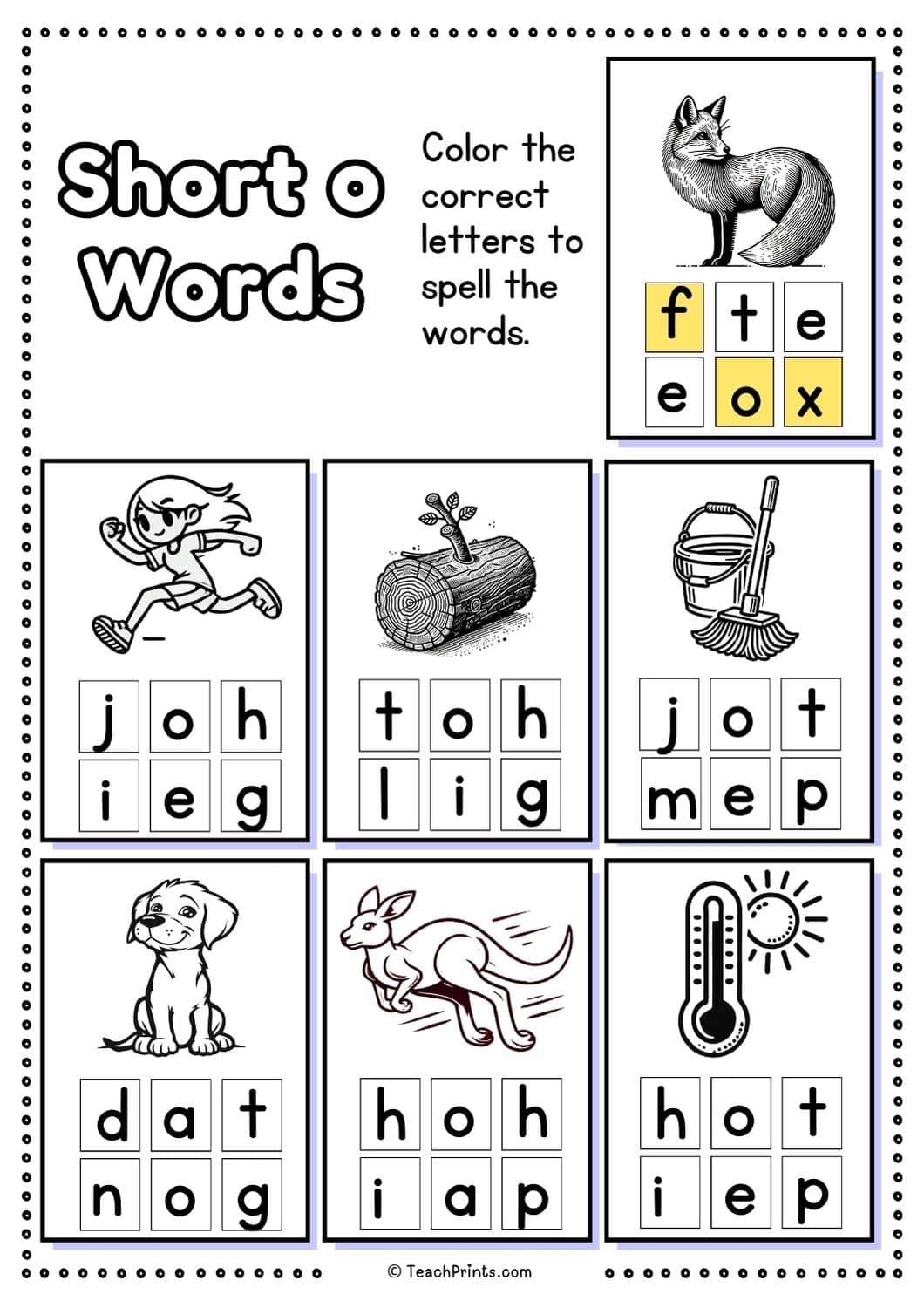 Free Short O Words Worksheets Teach Prints FREE Printable Short O CVC Words Cut And Paste Worksheets