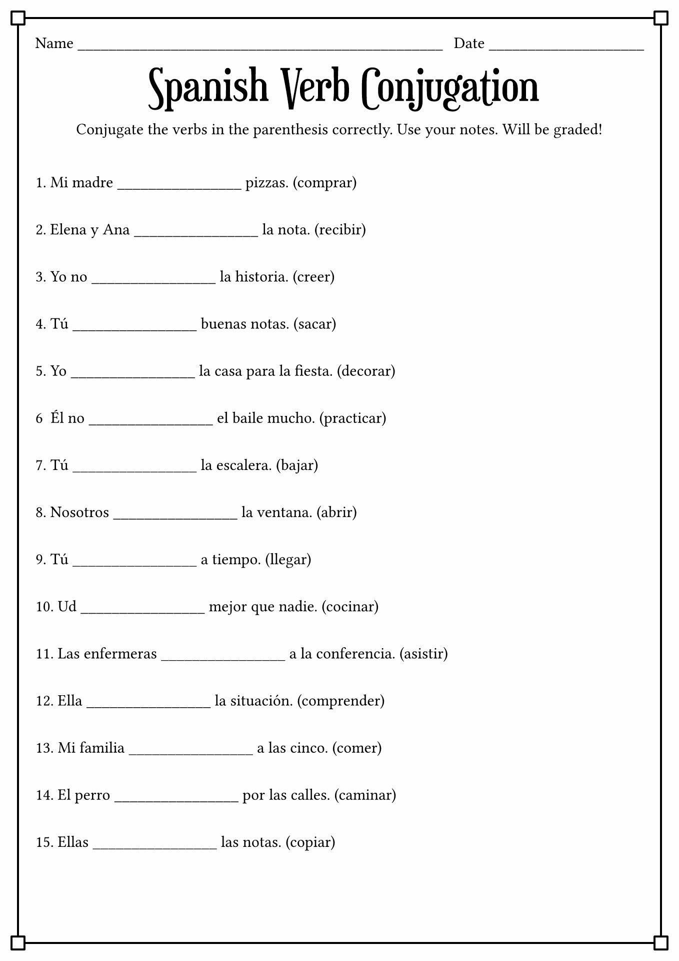 Free Spanish Verb Conjugation Worksheet Download Free Spanish Verb Conjugation Worksheet Png Images Free Worksheets On Clipart Library