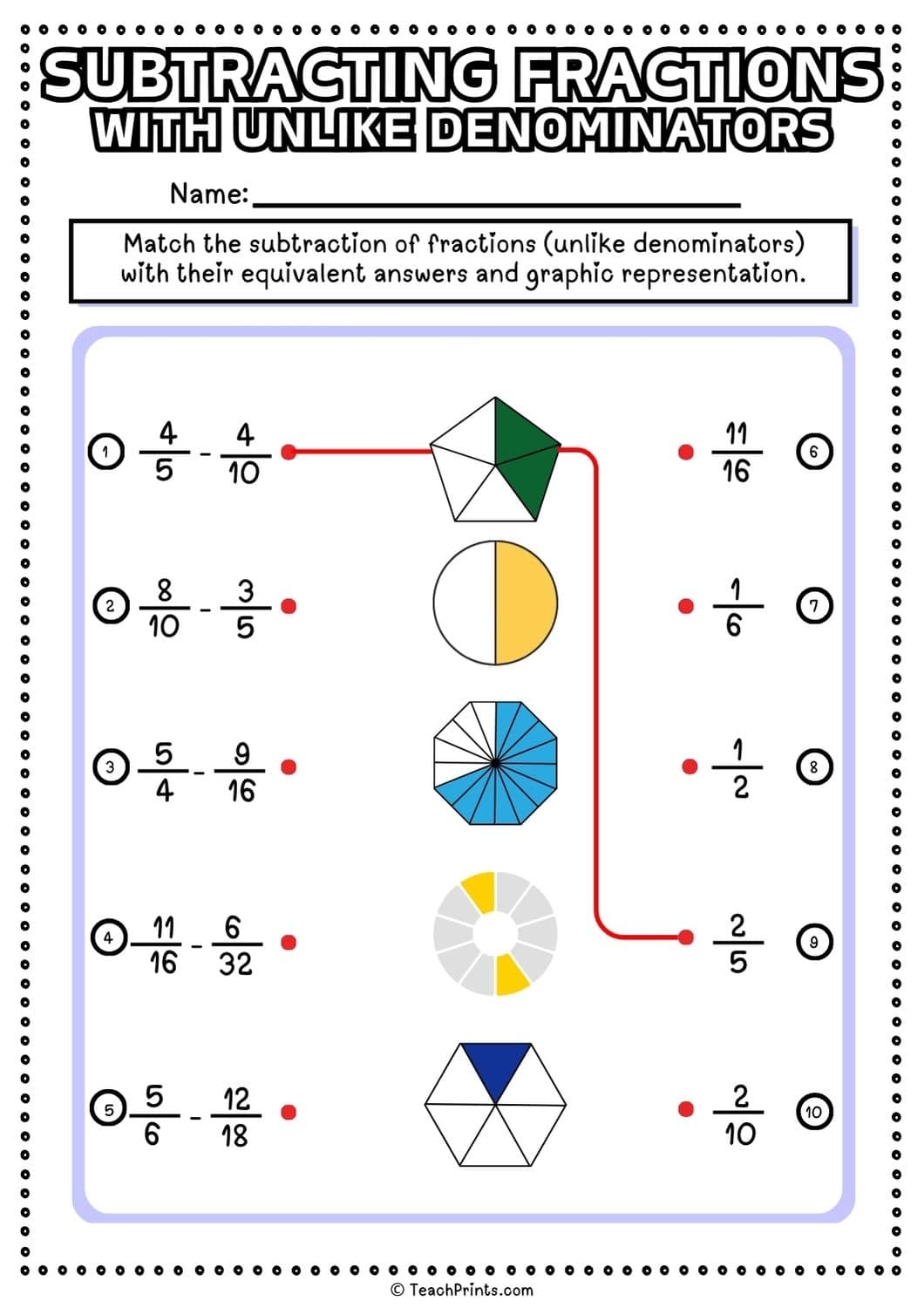 Free Subtracting Fractions With Unlike Denominators Worksheets Teach Prints