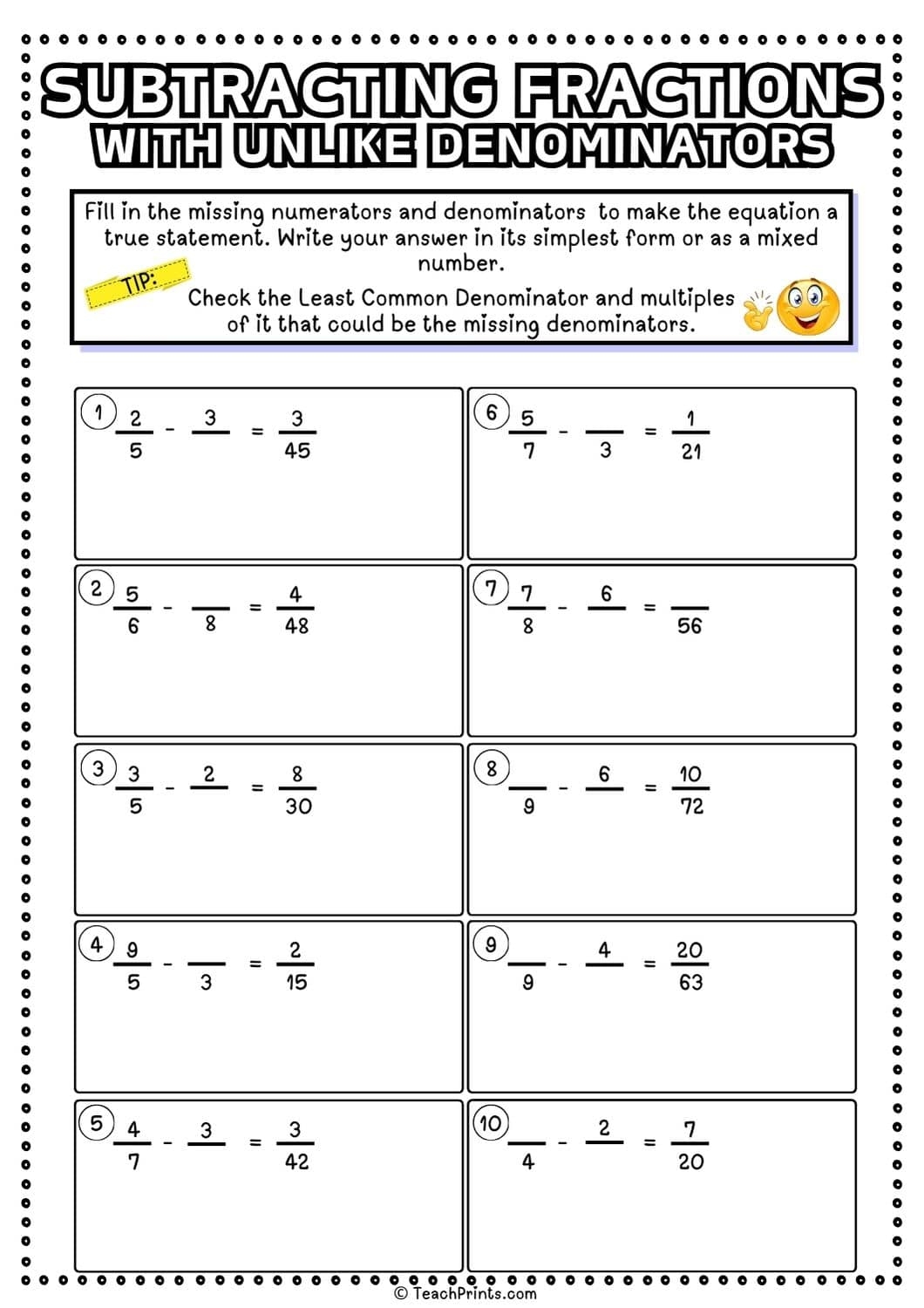 Adding And Subtracting Fractions Worksheets