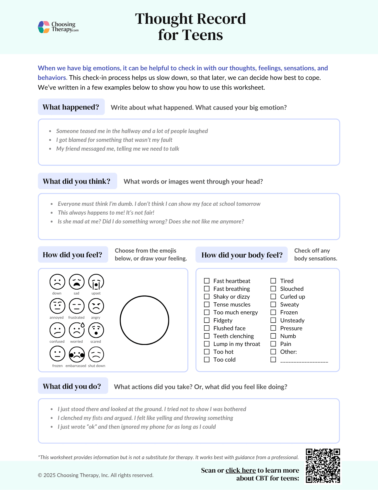 Free Therapy Worksheets For Teens PDF Downloads ChoosingTherapy