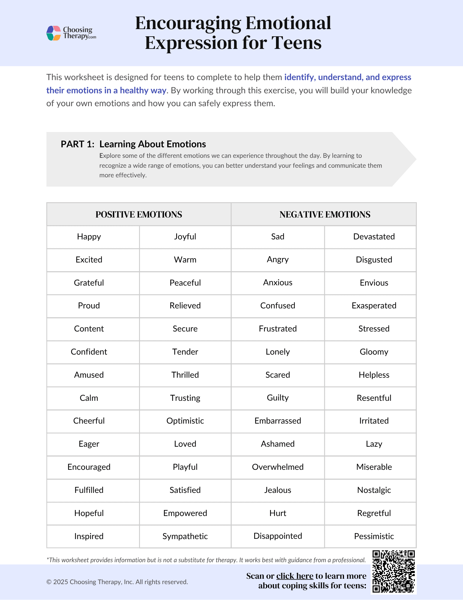 Free Therapy Worksheets For Teens PDF Downloads ChoosingTherapy