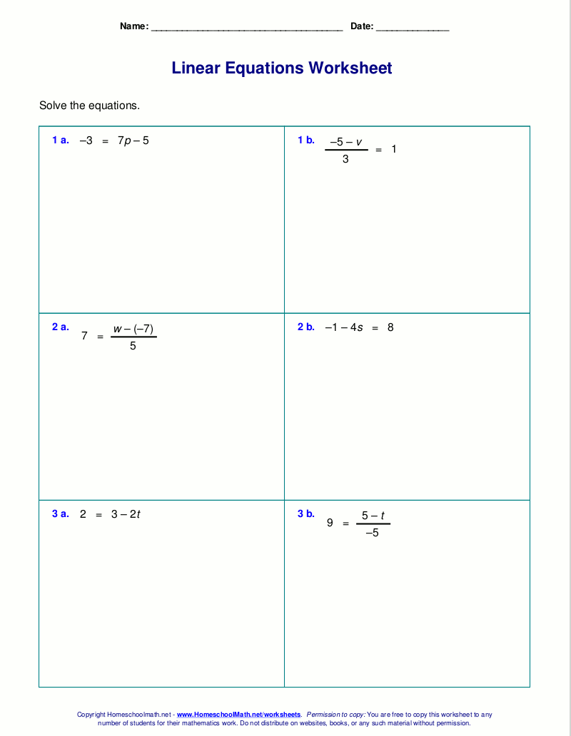 Free Printable Solving Equations Worksheet For Seventh Grade