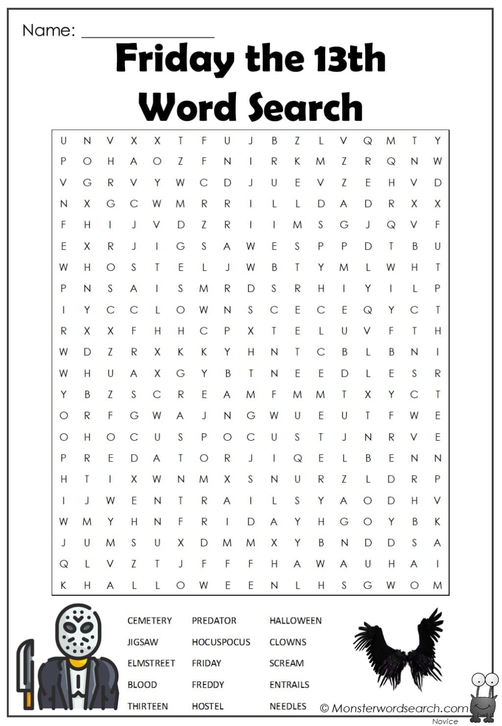 Friday The 13th Word Search Monster Word Search Worksheets Library