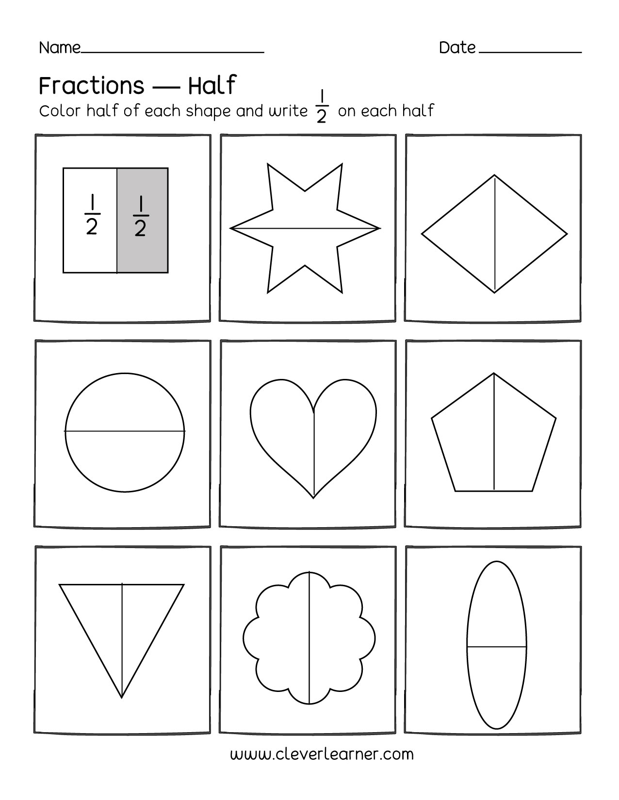 Fun Activity On Fractions Half 1 2 Worksheets For Children