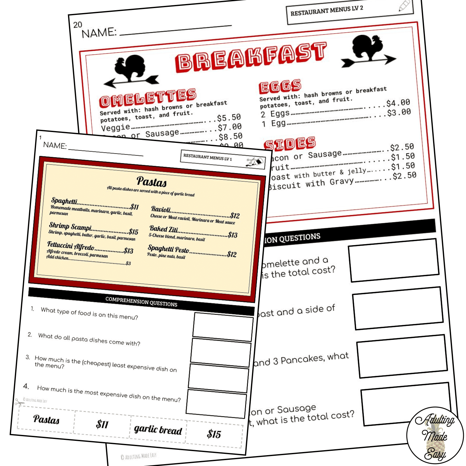 Functional Reading Life Skills Worksheets BUNDLE