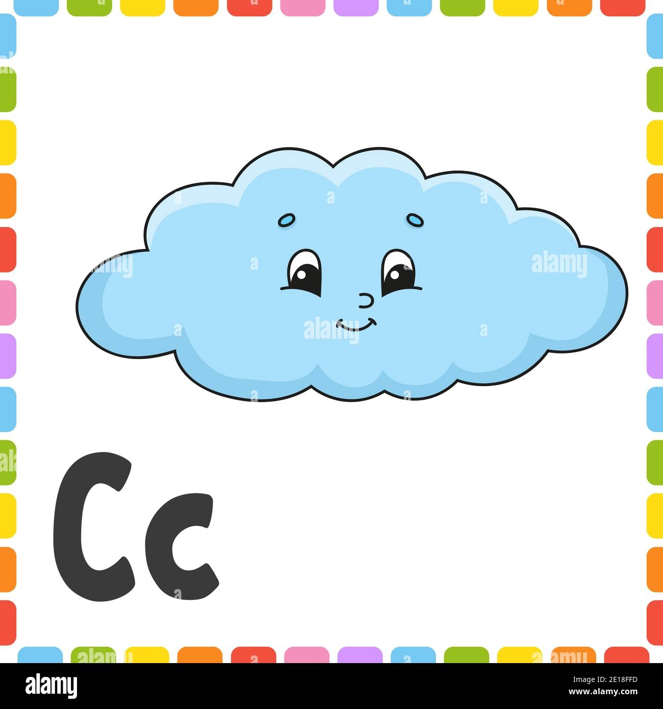 Funny Alphabet Letter C Cloud ABC Square Flash Cards Cartoon Character Isolated On White Background For Kids Education Developing Worksheet Le Stock Vector Image Art Alamy The Letter C Craft For Preschool With Free Printable Templates The Hollydog Blog
