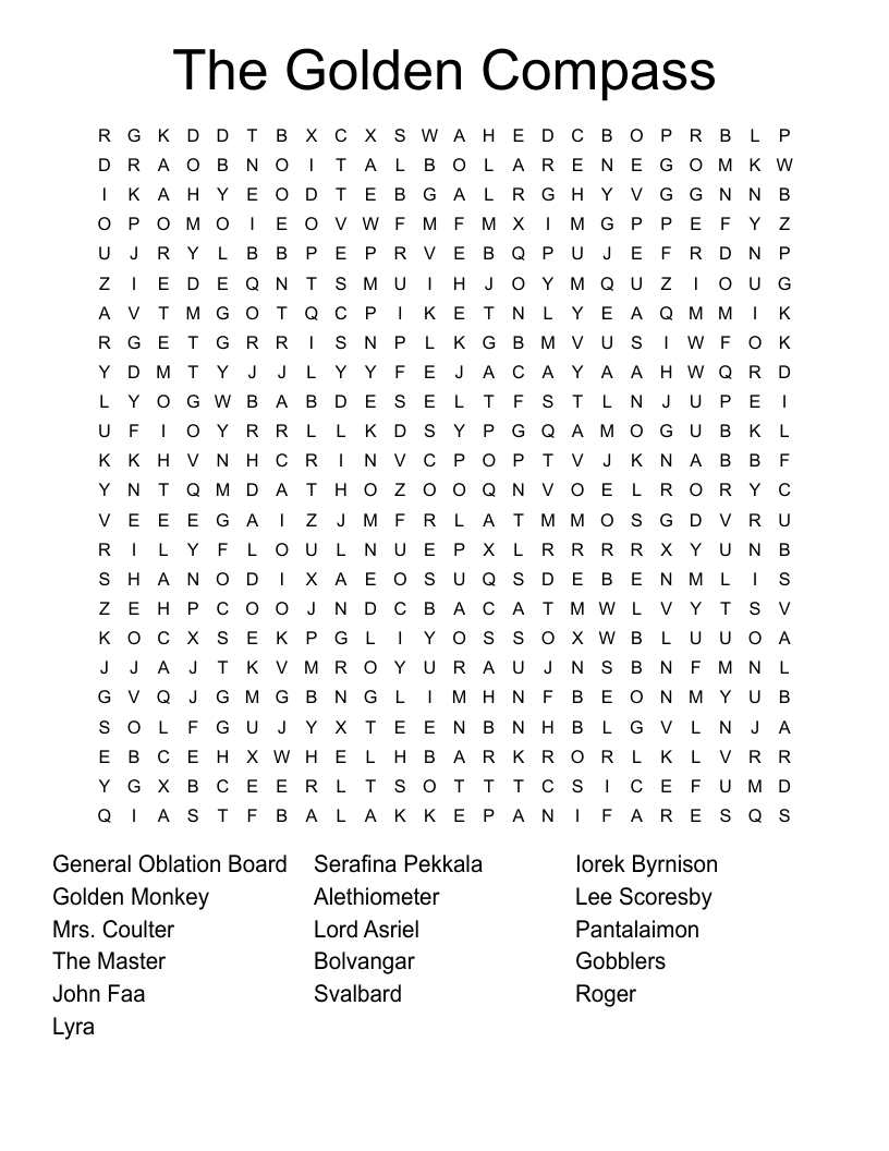 Golden Compass Word Search WordMint