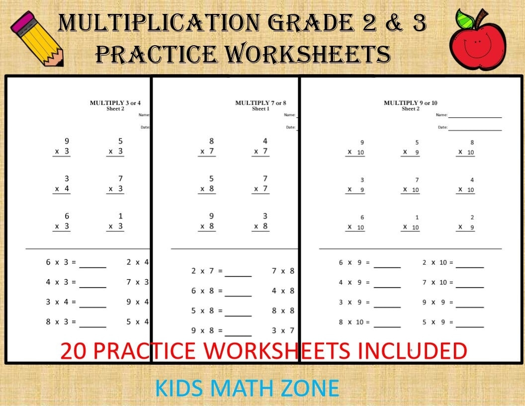 Grade 2 3 Multiplication Worksheets 20 Printable Math Sheets PDF Etsy Grade 2 3 Multiplication Worksheets 20 Printable Math Sheets PDF Etsy