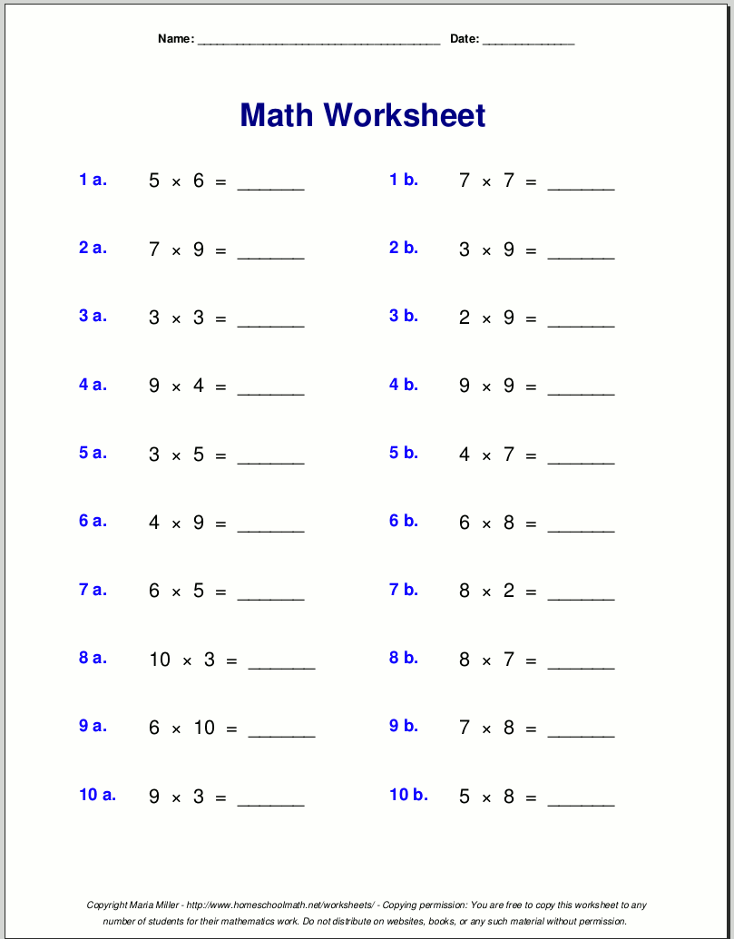 Math Multiplication Worksheets 4th Grade