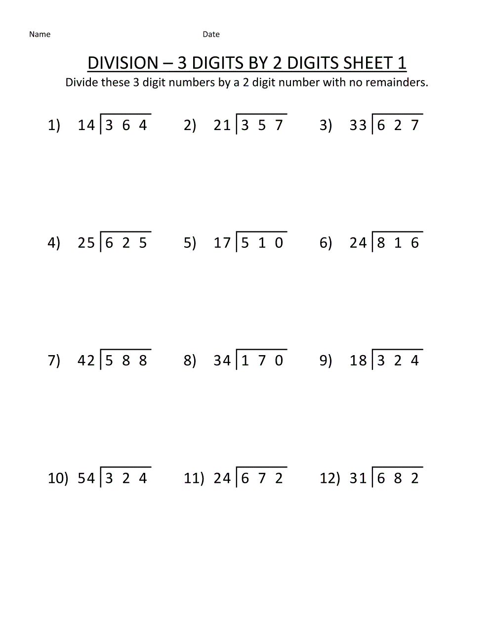 Grade 5 Math Worksheets Division 3 Digit By 2 Digit Problems Grade 5 Math Worksheets Division 3 Digit By 2 Digit Problems