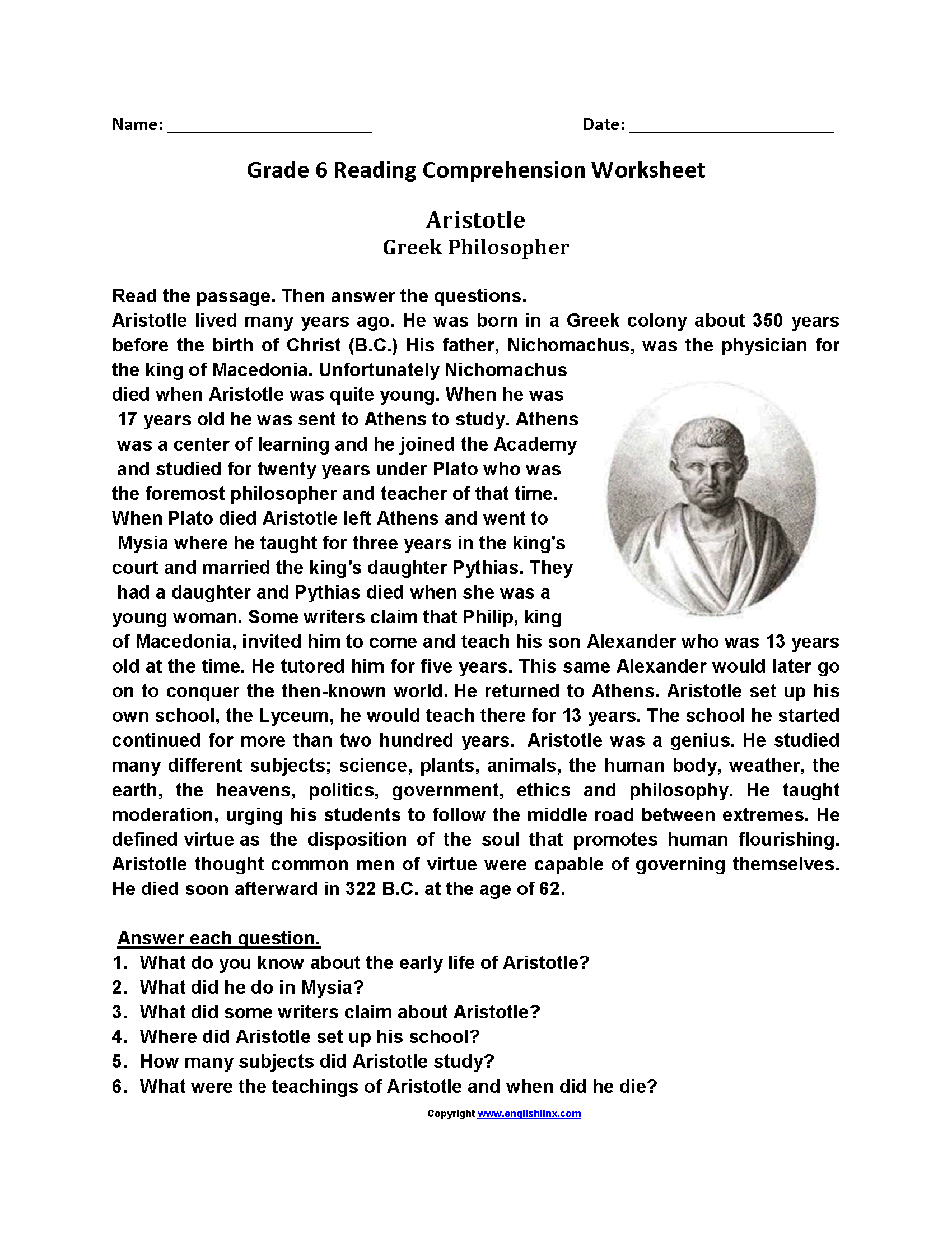 Grade 6 Reading Comprehension Free English Worksheets Worksheets Library