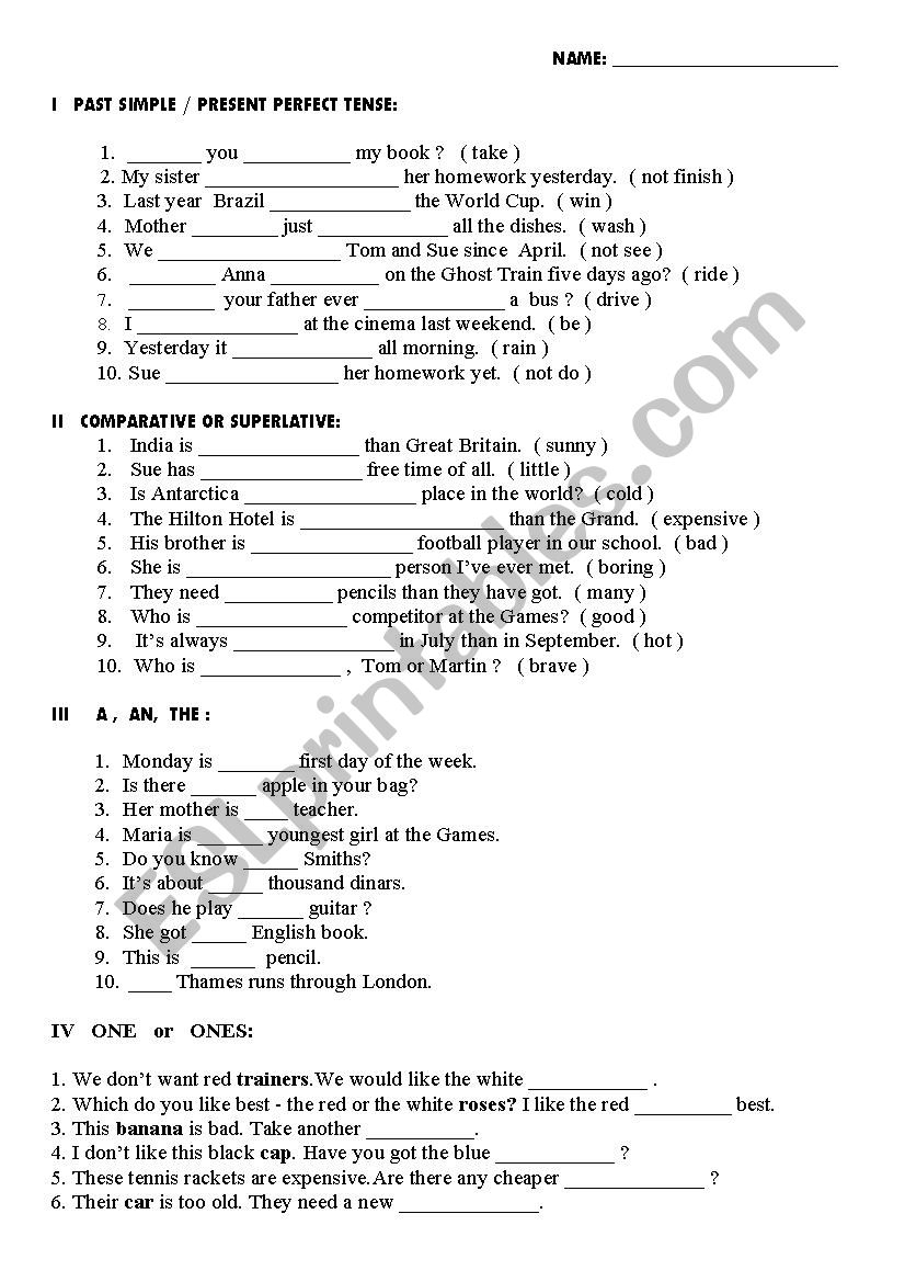 Grammar Test 7th Grade ESL Worksheet By Sicadu Worksheets Library