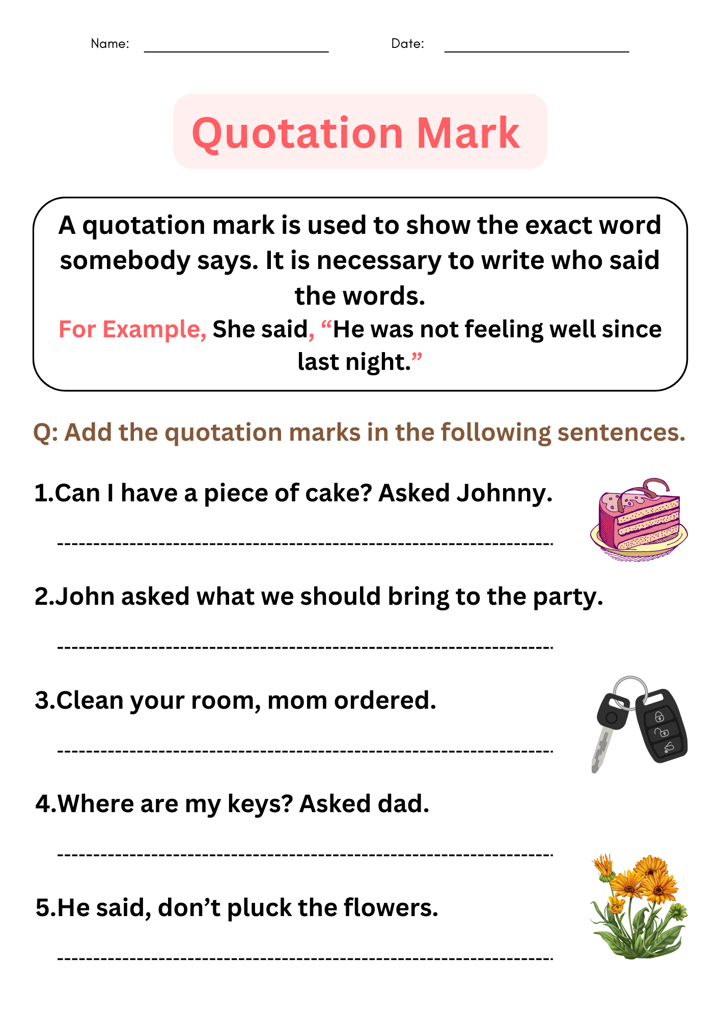 Grammer Quotation Marks Worksheets With Answers For Grade 1 2 3 Made By Teachers
