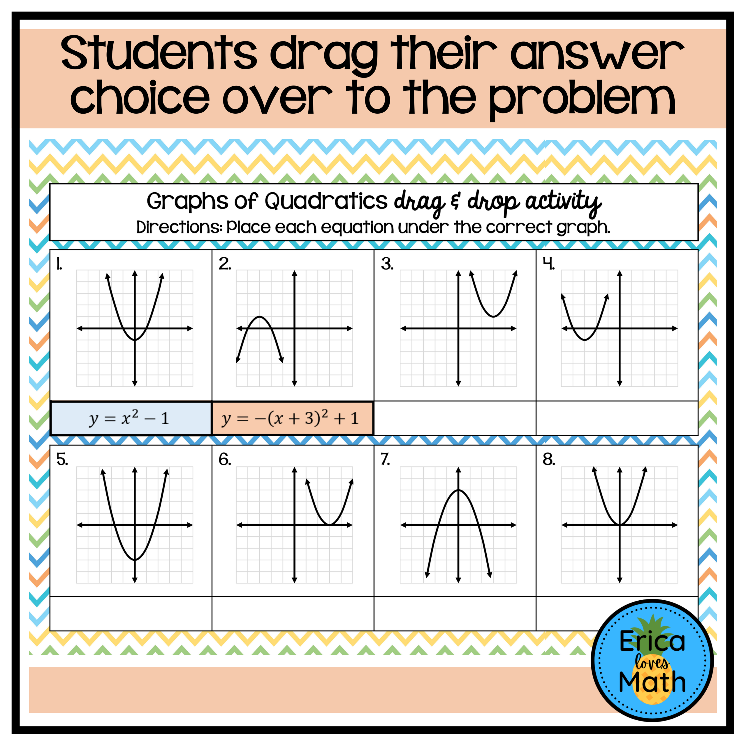 Graphs Of Quadratic Functions In Vertex Form Digital Drag Drop Activity Classful