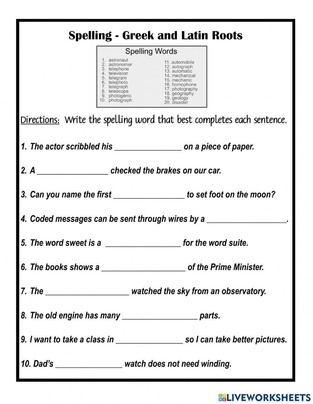 Greek And Latin Roots Interactive Worksheet Worksheets Library