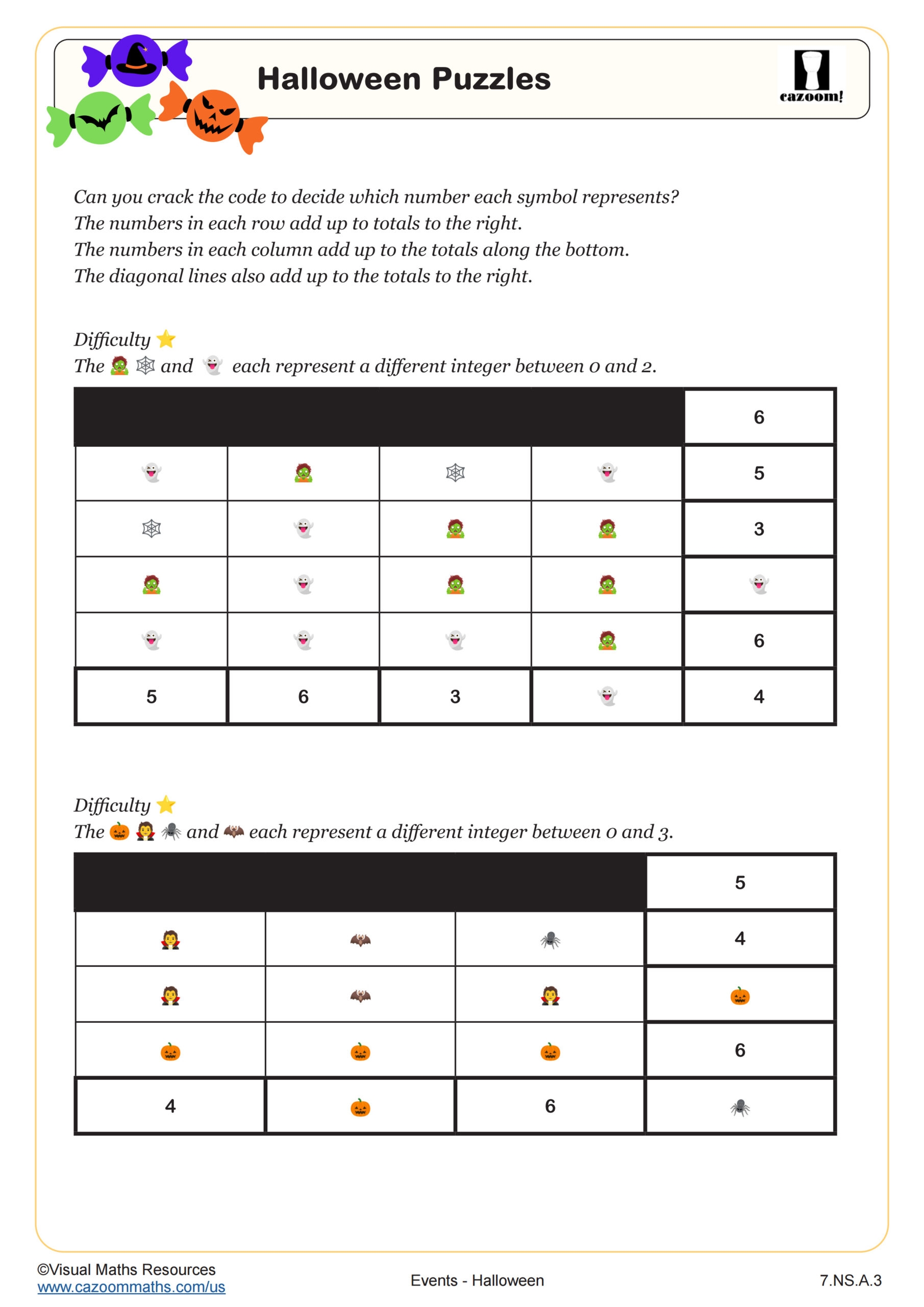 Halloween Puzzles Worksheet Fun And Engaging 7th Grade PDF Worksheets Cazoom Math